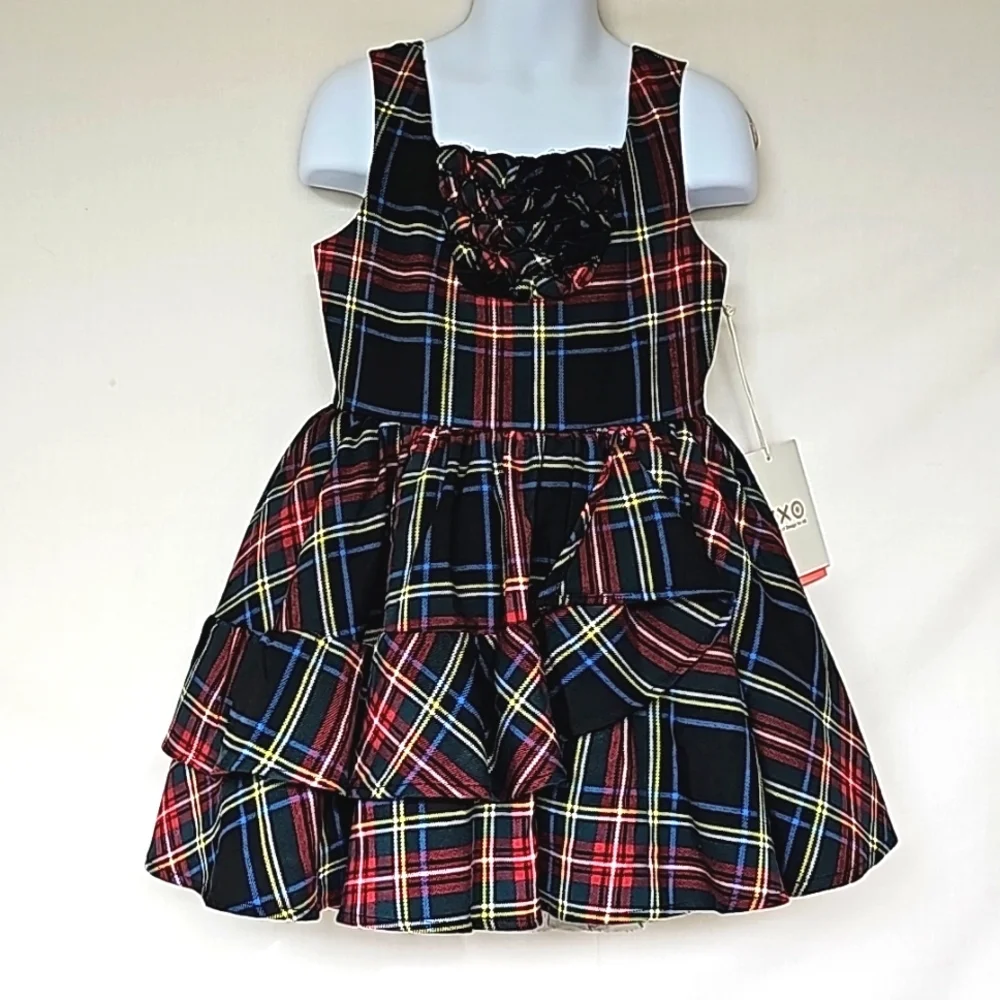 HARAJUKU MINI | NWT! Plaid Square Neck Mini Dress with Tiered Ruffle Skirt